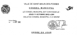 Conseil Municipal du 11 octobre 2012 à 20h