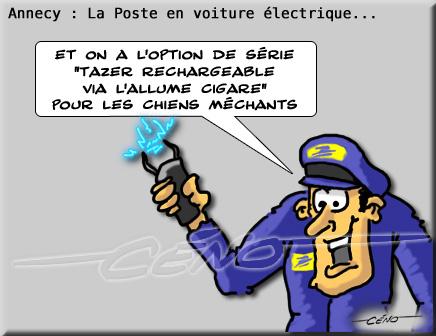Céno Dessinateur - La Babole : La Poste d'Annecy en voiture électrique