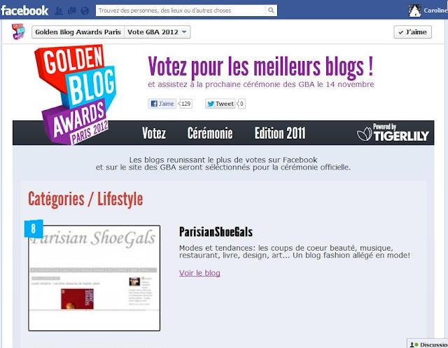 Votez aux Golden Blogs Awards grâce à Facebook