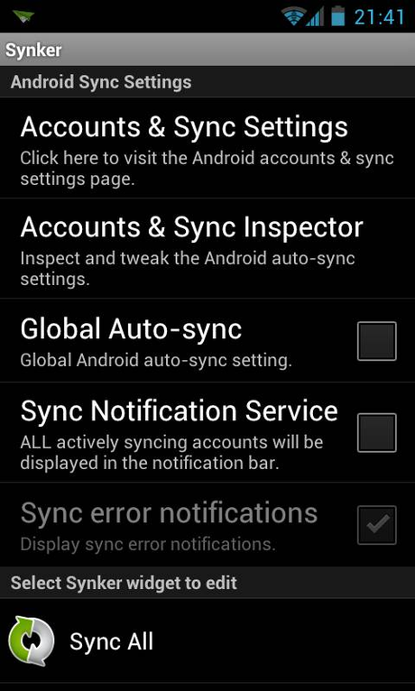 Synker : Le Widget Android qui vous permet de synchroniser tous vos comptes très facilement