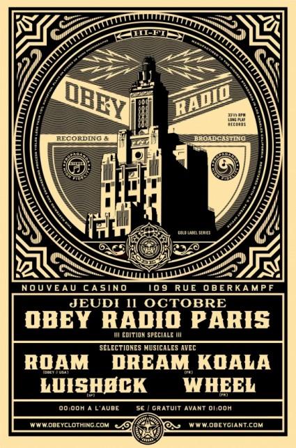 « OBEY RADIO PARIS » AU NOUVEAU CASINO JEUDI 11 OCTOBRE