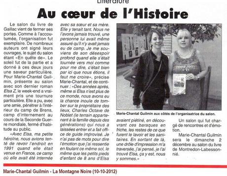 Vidéo : Marie-Chantal Guilmin obtient un article dans le journal « La Montagne Noire », en France