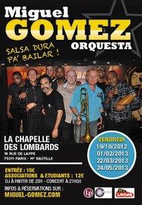 Concert Salsa de Miguel Gomez à la Chapelle des Lombards le Vendredi 19 Octobre 2012