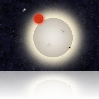 Le système stellaire KIC 4862625 composé de quatre étoiles. Vue d'artiste. Credit: Haven Giguere/Yale.