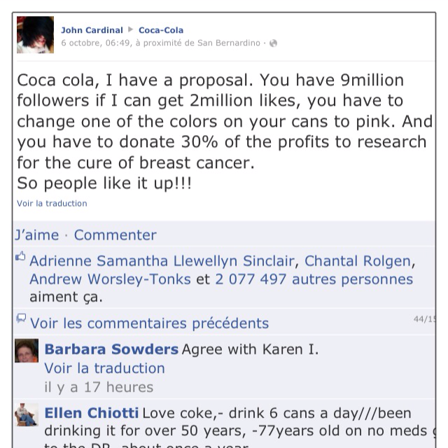 Coca cola defié par un post aux 2 millions de like