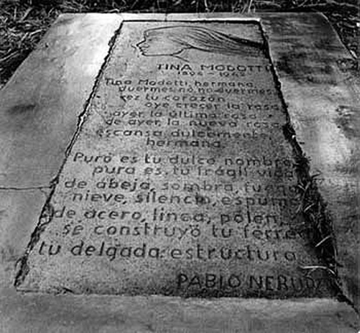 Vers de Néruda sur le tombe de Tina Modotti