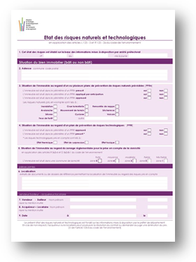 Information des citoyens Etat des risques naturels et technologiques
