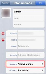 iPhone : choix d'une sonnerie personnalisée pour un contact
