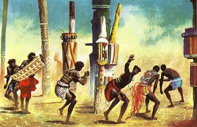 Iindigènes australiens éxécutant la danse du kougourou