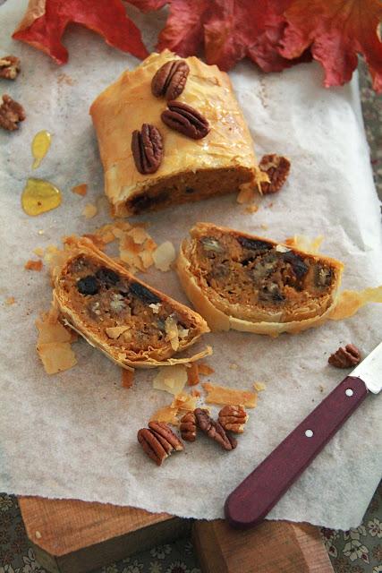 Strudel sucré au butternut , cranberries et noix de pécan