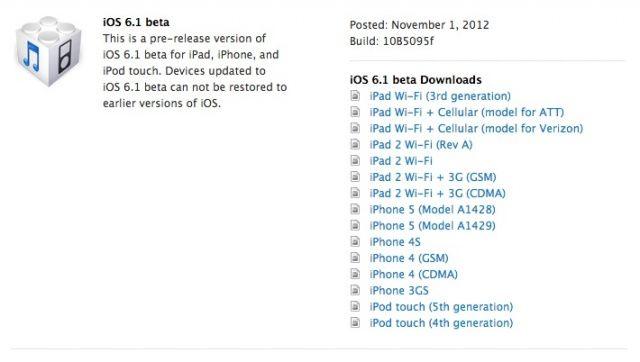 iOS 6.1 bêta envoyée aux développeurs