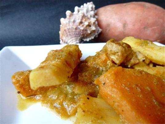Curry de patate douce et panais au coco et au moût de bière