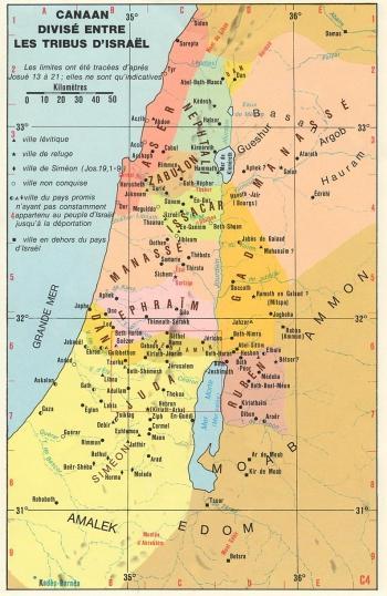 Israel-antiquité-Carte-Canaan-et-tribus-d-Israel-Zabulon-Ephraim-Amaalek-Simeon-Edom-Moab-Juda-