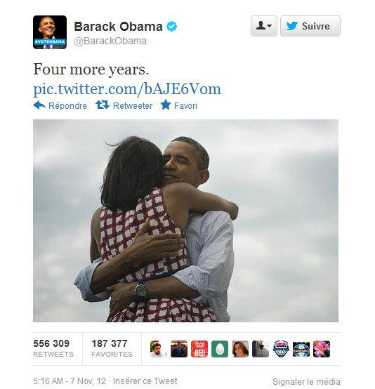 Barack Obama annonce sa victoire sur Twitter