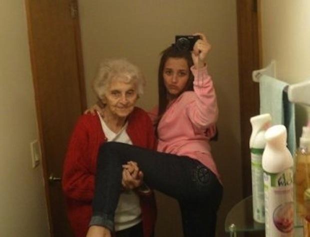Taking a selfie with your grandma: