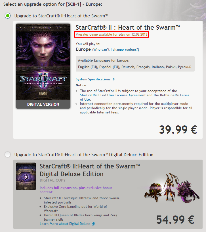 Starcraft2 extension dispo précommande
