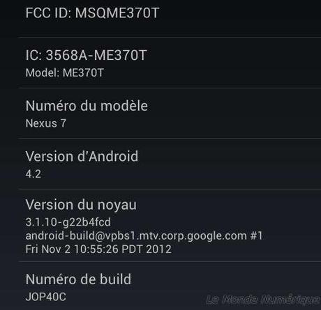 Mise jour Android 4.2 pour la tablette tactile Google Nexus 7