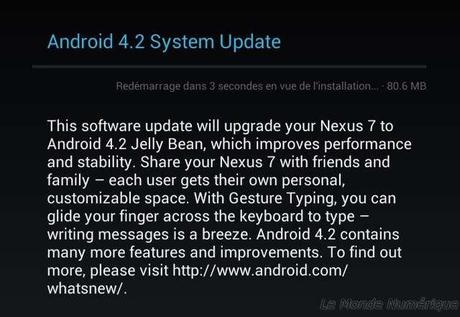Mise jour Android 4.2 pour la tablette tactile Google Nexus 7