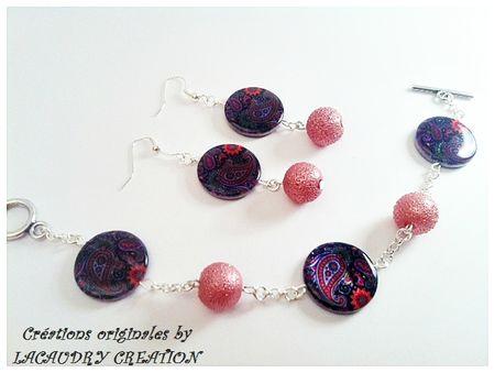 PARURE BO ET BRACELET CACHEMIRE ROSE SAUMON