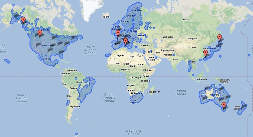 carte du monde des zones couvertes google street view