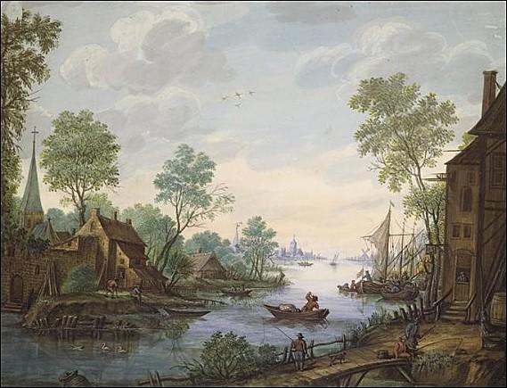 johann christoph dietzsch paysage fluvial avec village egli