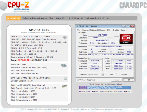 Excès de vitesse sur AMD FX-8350 : 8,3 Ghz