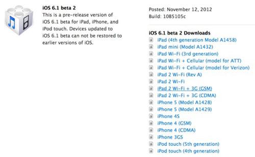 Une seconde version Beta d'iOS 6.1 désormais disponible