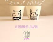 Tasse à café/expresso Renard & lapin (vendues par 2) céramique modèle unique