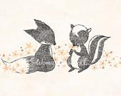 Happy Fox & Skunk - Print