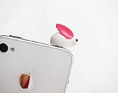 Super Cute White Rabbit Iphone Earphone Plug/Dust Plug - Cellphone Headphone Handmade Decorations