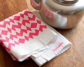 Linen Tea Towel - Neon Pink Geometric