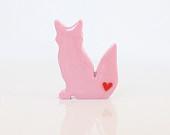 Pink Fox Figurine with Hearts