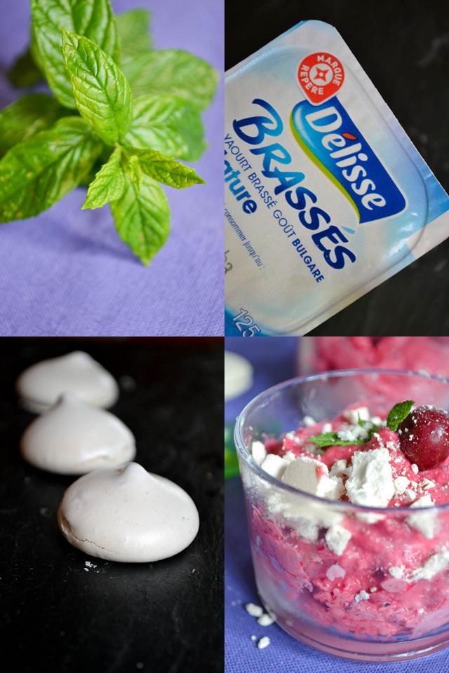 Frozen Yogurt aux fruits rouges et à la menthe, éclats de meringue