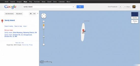 L'île Sandy est présente que sur les cartes de Google Maps