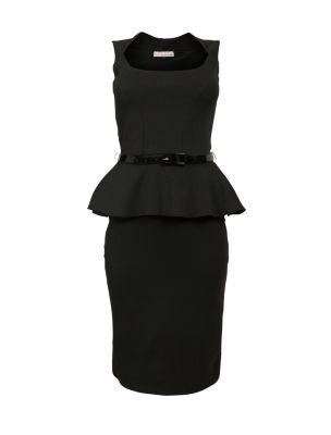 Black (Black) Parisian Black Belted Peplum Pencil Dress | 266124401 | New Look