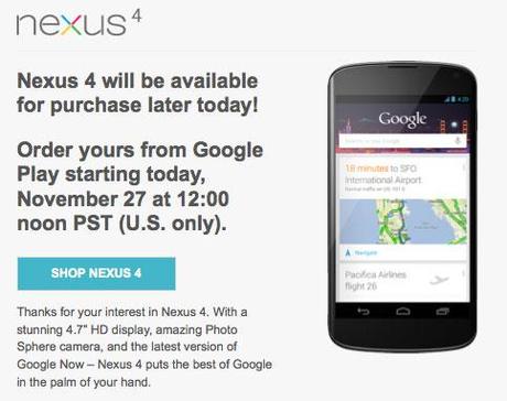 Nexus 4 de retour dans les bacs….      …aux US