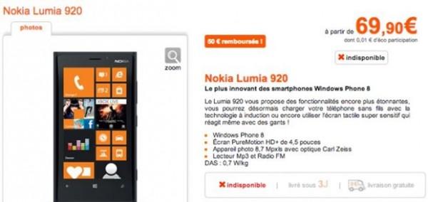 Le Nokia Lumia 920 en rupture de stock chez Orange !
