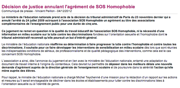 Annulation agrément SOS homophobie : Vincent Peillon réagit