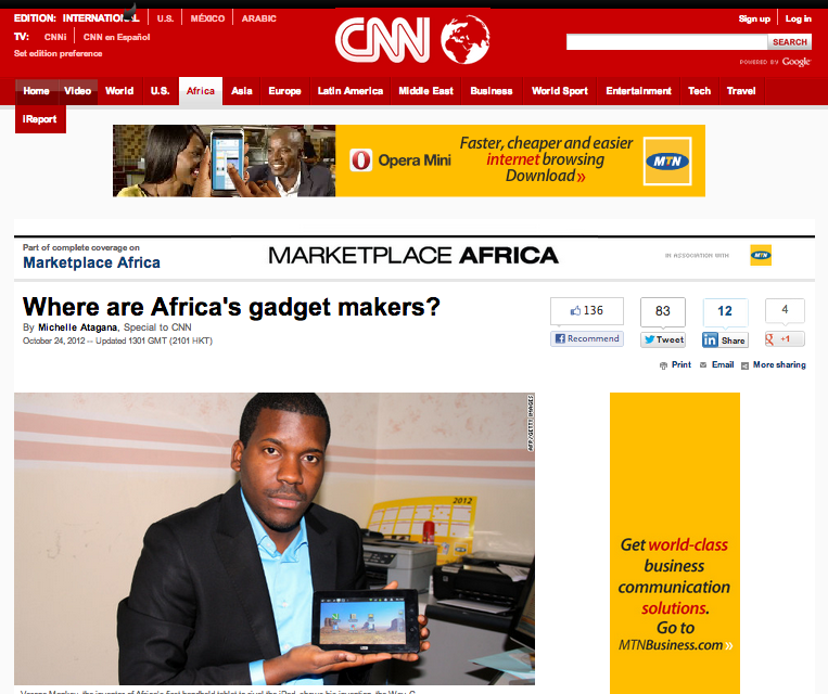 Verone Mankou presente sa tablette Way-C sur CNN