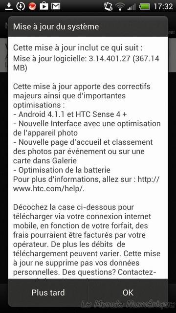 Disponibilité de la mise à jour Android 4.1.1 Jelly Bean pour le HTC One X