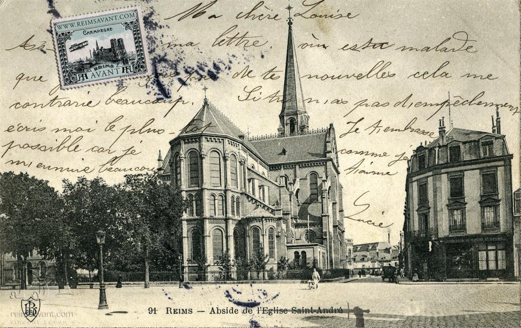 L'abside de l'église Saint-André, carte envoyée le 15/07/1904