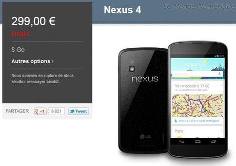 Pénurie du smartphone LG Google Nexus 4, suivez la disponibilité via une application