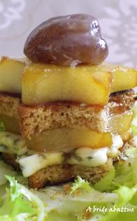 Un menu à 5 € c'est possible avec marque Repère, aujourd'hui Etoile de poire caramélisée, fourme d'Ambert et marron glacé