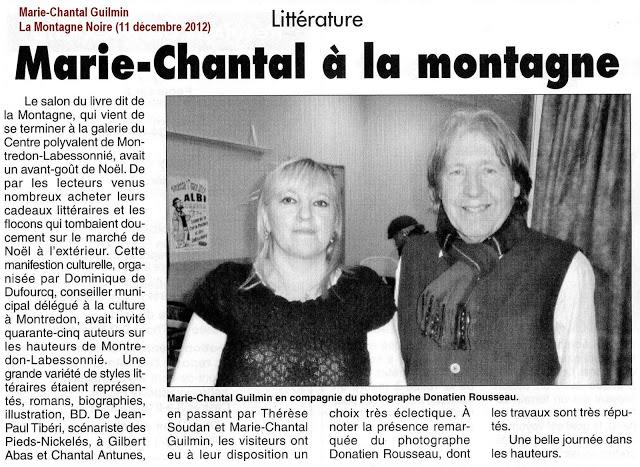 11 décembre 2012 : L’auteure Marie-Chantal Guilmin obtient un article dans le quotidien La Montagne Noire, en France