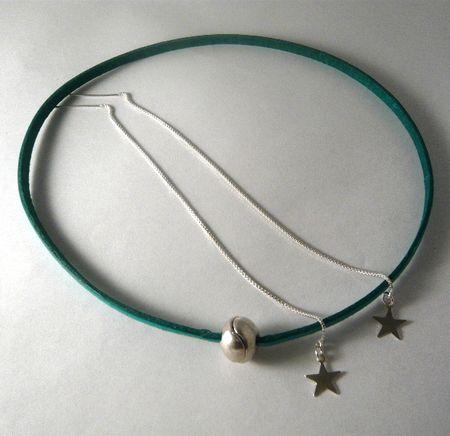 tour de cou en cuir turquoise Scart Crea boucles d'oreille etoiles atelier de mandarine