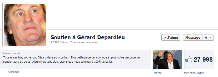 Gérard Depardieu accumule les soutiens sur Facebook