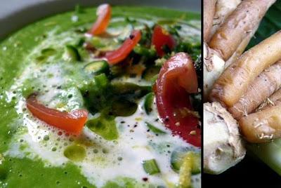 La recette extraordinaire : velouté de petits pois et krachai, asperges vertes croquantes