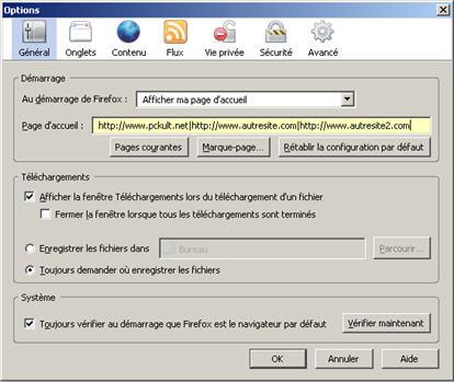 Firefox - Page d'accueil multiple