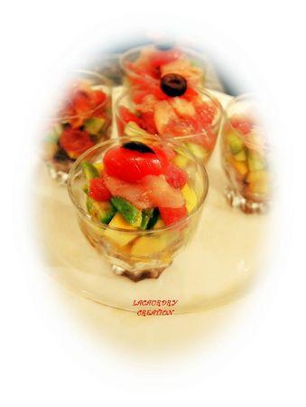 verrines saumon avocat mangue pamplemousse