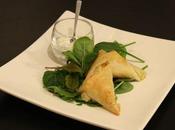 Samoussas pommes terre, chèvre petits pois fines herbes, sauce crémeuse menthe